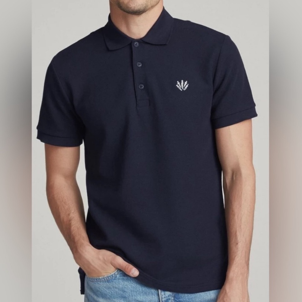 rag & bone Men's Navy Polo Shirt with White Logo